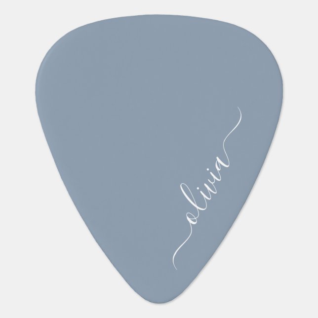 Dusty Blue Minimalist Modern Monogram Elegant Guitar Pick (Front)