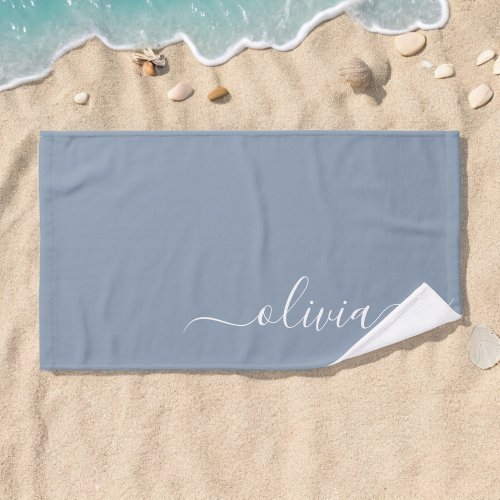 Dusty Blue Minimalist Modern Monogram Elegant Hand Towel