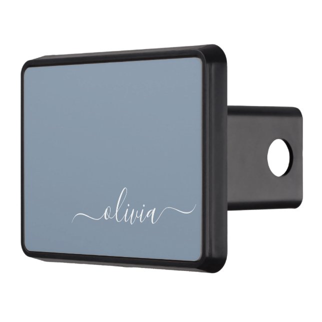 Dusty Blue Minimalist Modern Monogram Elegant Hitch Cover (Left)