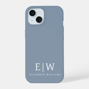 Dusty Blue Minimalist Modern Monogram Elegant iPhone 15 Case