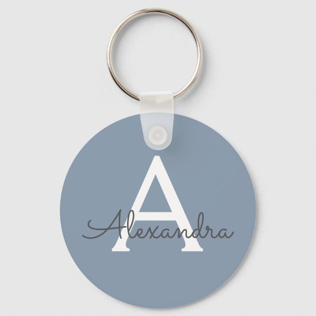 Dusty Blue Minimalist Modern Monogram Elegant  Keychain (Front)