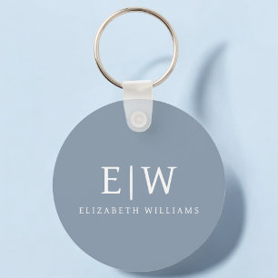 Dusty Blue Minimalist Modern Monogram Elegant Keychain