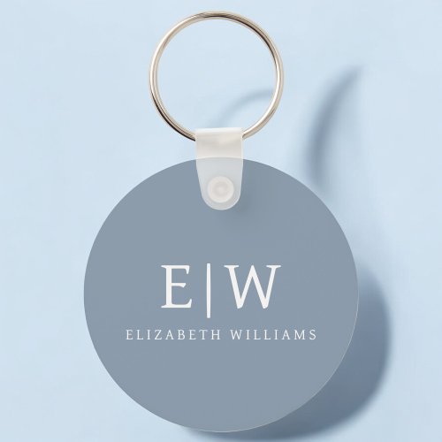 Dusty Blue Minimalist Modern Monogram Elegant Keychain