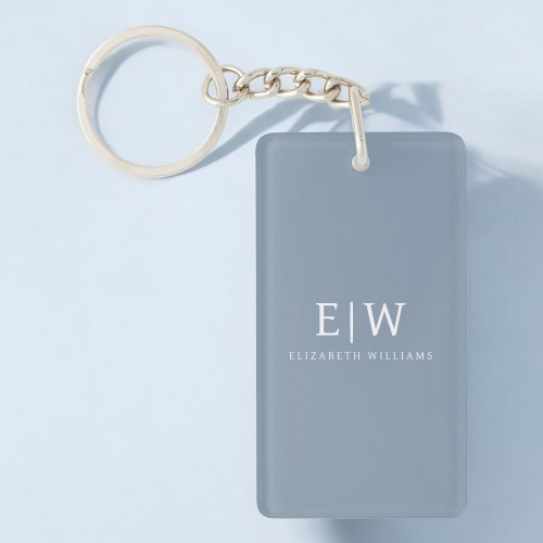 Dusty Blue Minimalist Modern Monogram Elegant Keychain