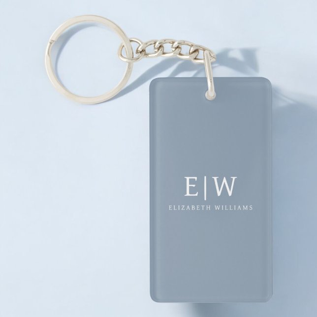 Dusty Blue Minimalist Modern Monogram Elegant Keychain (Creator Uploaded)