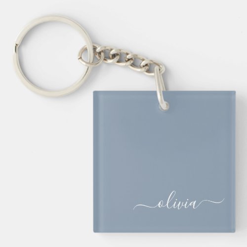 Dusty Blue Minimalist Modern Monogram Elegant  Keychain