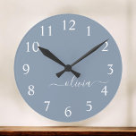 Dusty Blue Minimalist Modern Monogram Elegant  Large Clock<br><div class="desc">Introducing our Dusty Blue Minimalist Modern Monogram Elegant Collection: Elevate your style with understated sophistication and timeless charm. Our collection features minimalist designs in a soothing dusty blue hue, enhanced with elegant monograms tailored to your personal taste. From refined stationery to versatile accessories, each piece in our collection is meticulously...</div>