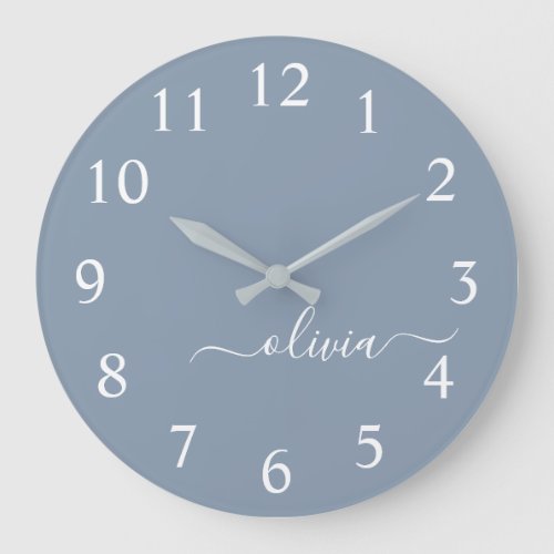 Dusty Blue Minimalist Modern Monogram Elegant  Large Clock