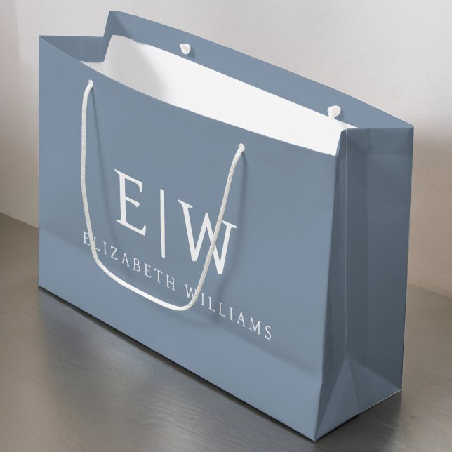 Dusty Blue Minimalist Modern Monogram Elegant Large Gift Bag (Creator Uploaded)