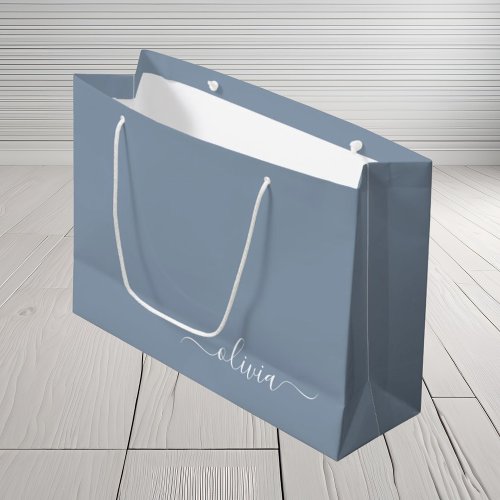Dusty Blue Minimalist Modern Monogram Elegant  Large Gift Bag