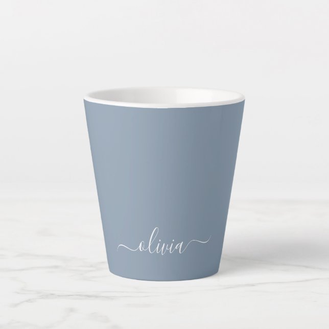Dusty Blue Minimalist Modern Monogram Elegant  Latte Mug (Front)