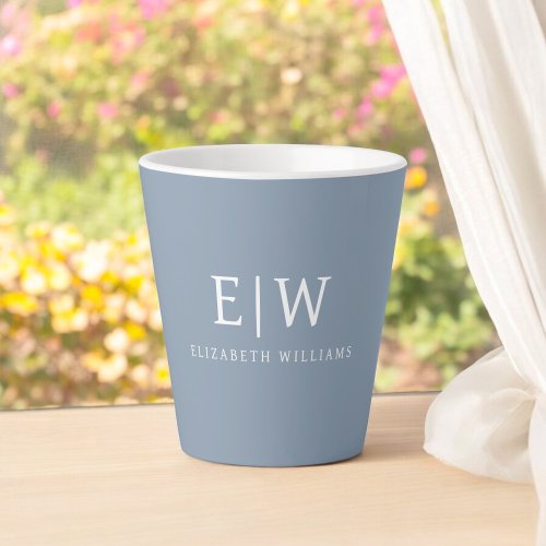 Dusty Blue Minimalist Modern Monogram Elegant Latte Mug