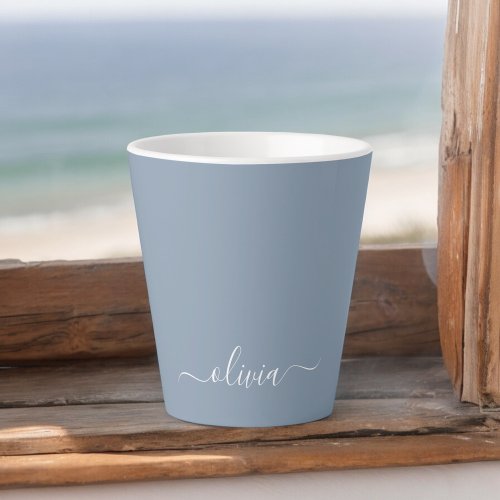 Dusty Blue Minimalist Modern Monogram Elegant  Latte Mug