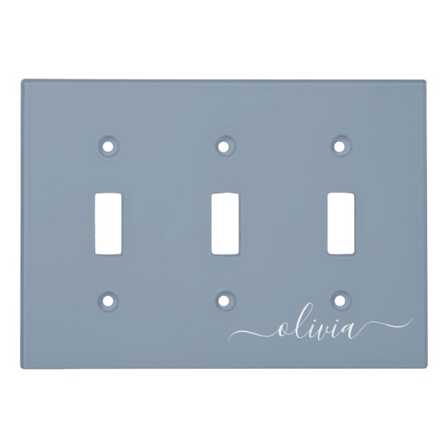 Dusty Blue Minimalist Modern Monogram Elegant  Light Switch Cover (Front)
