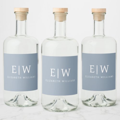 Dusty Blue Minimalist Modern Monogram Elegant Liquor Bottle Label