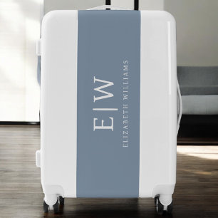 Dusty Blue Minimalist Modern Monogram Elegant Luggage