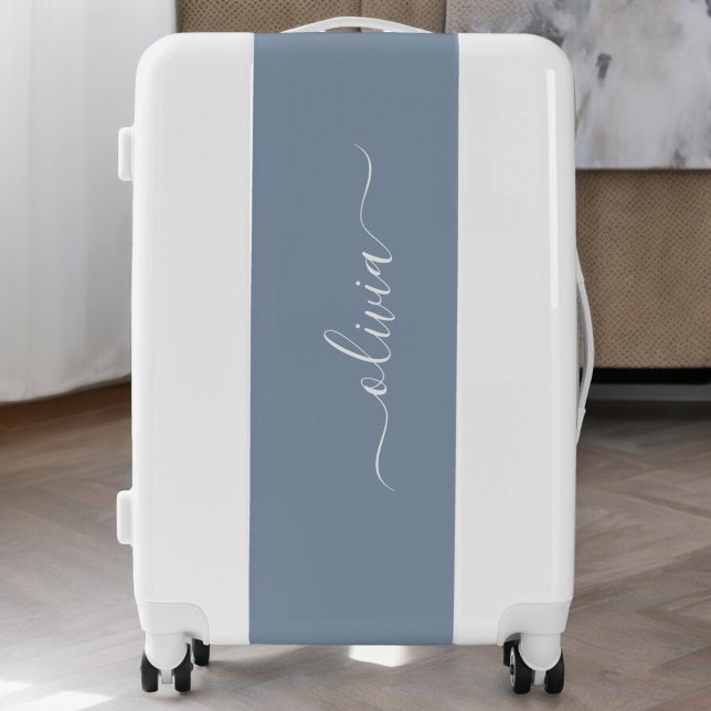 Dusty Blue Minimalist Modern Monogram Elegant  Luggage (Creator Uploaded)