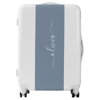 Dusty Blue Minimalist Modern Monogram Elegant  Luggage by Hot_Foil_Creations at Zazzle