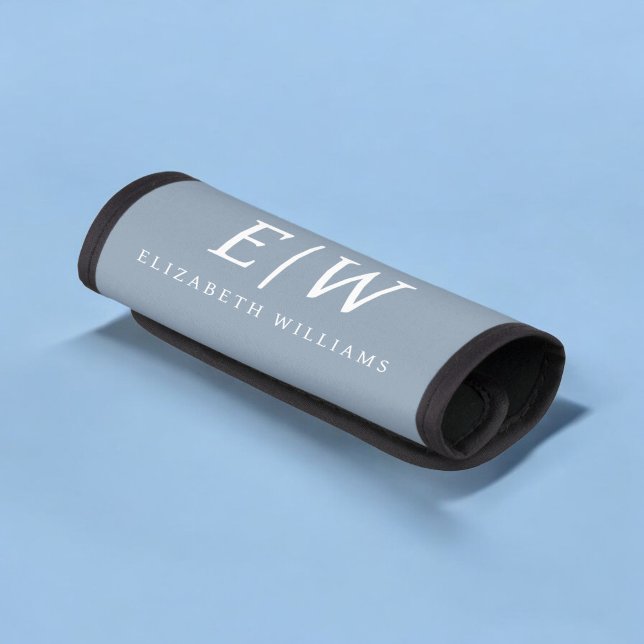 Dusty Blue Minimalist Modern Monogram Elegant Luggage Handle Wrap (Creator Uploaded)