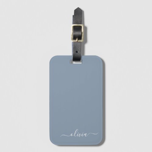 Dusty Blue Minimalist Modern Monogram Elegant Luggage Tag