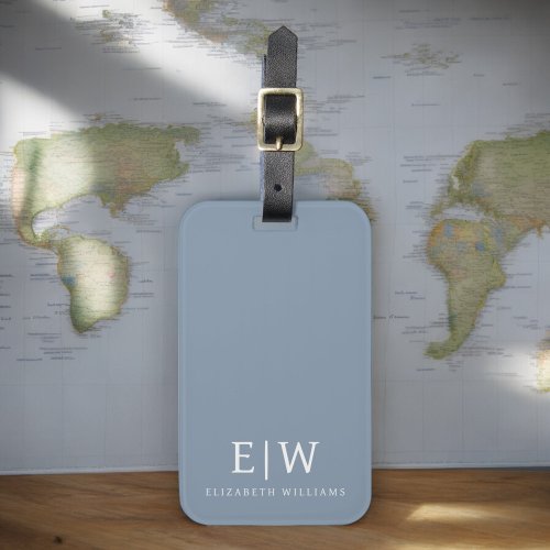 Dusty Blue Minimalist Modern Monogram Elegant Luggage Tag