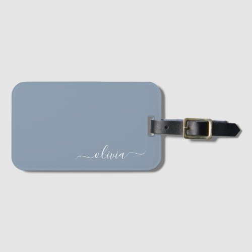 Dusty Blue Minimalist Modern Monogram Elegant Luggage Tag