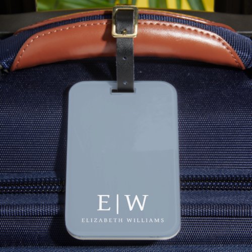 Dusty Blue Minimalist Modern Monogram Elegant Luggage Tag