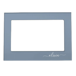 Dusty Blue Minimalist Modern Monogram Elegant  Magnetic Frame