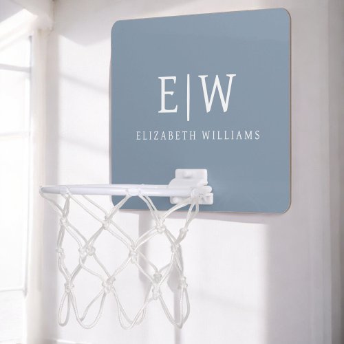 Dusty Blue Minimalist Modern Monogram Elegant Mini Basketball Hoop