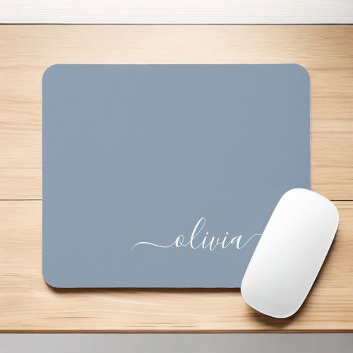 Dusty Blue Minimalist Modern Monogram Elegant Mouse Pad