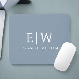 Dusty Blue Minimalist Modern Monogram Elegant Mouse Pad