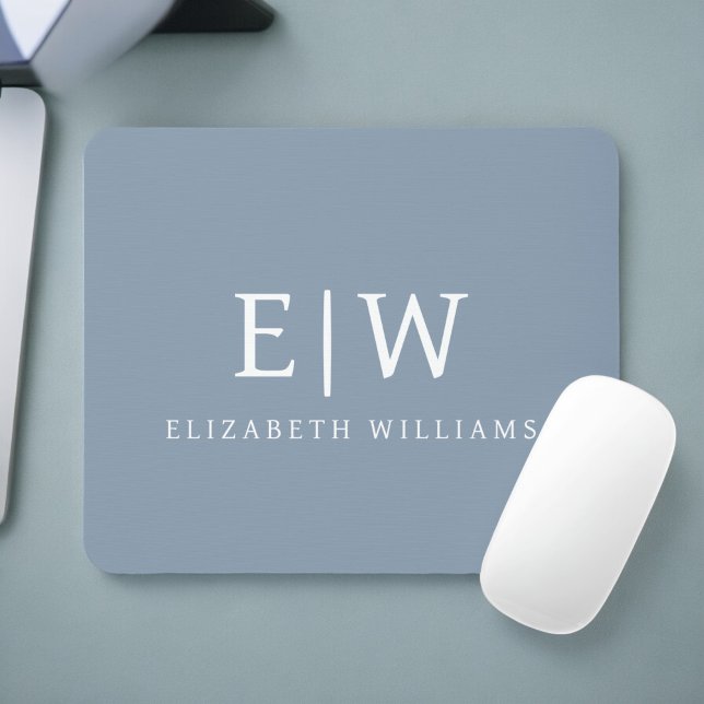Dusty Blue Minimalist Modern Monogram Elegant Mouse Pad (Creator Uploaded)