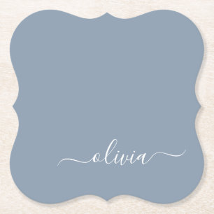Dusty Blue Minimalist Modern Monogram Elegant Paper Coaster