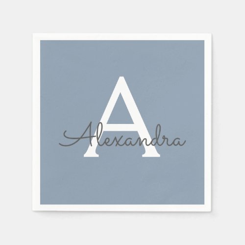 Dusty Blue Minimalist Modern Monogram Elegant  Paper Napkins