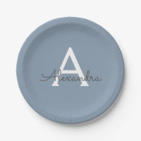 Dusty Blue Minimalist Modern Monogram Elegant