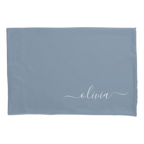 Dusty Blue Minimalist Modern Monogram Elegant  Pillow Case