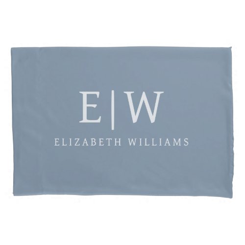Dusty Blue Minimalist Modern Monogram Elegant Pillow Case