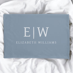 Dusty Blue Minimalist Modern Monogram Elegant Pillow Case