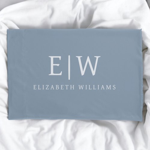 Dusty Blue Minimalist Modern Monogram Elegant Pillow Case