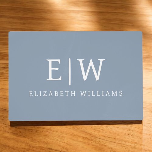 Dusty Blue Minimalist Modern Monogram Elegant Placemat