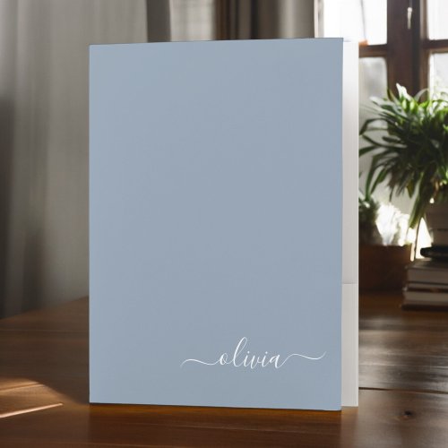 Dusty Blue Minimalist Modern Monogram Elegant Pocket Folder