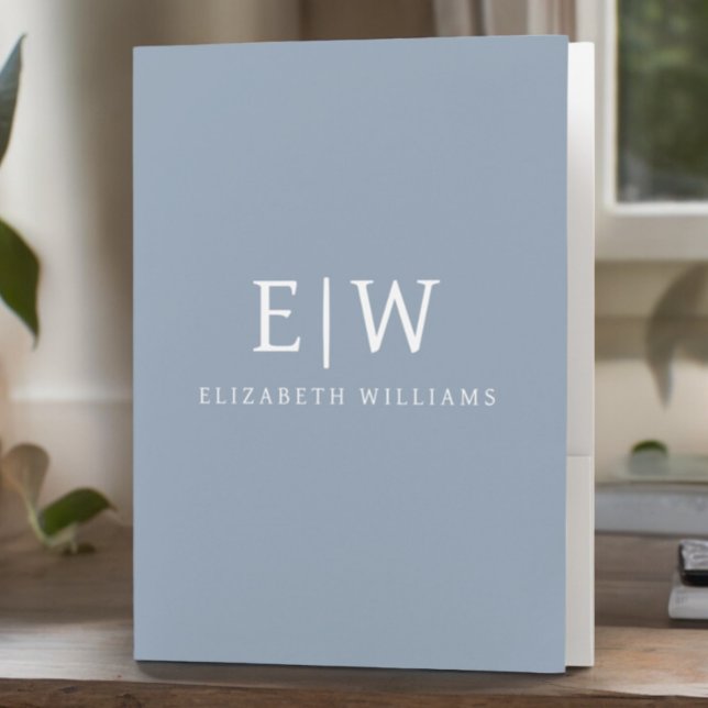 Dusty Blue Minimalist Modern Monogram Elegant Pocket Folder (Creator Uploaded)