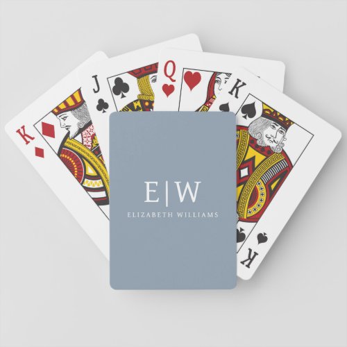 Dusty Blue Minimalist Modern Monogram Elegant Poker Cards