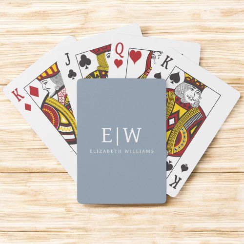 Dusty Blue Minimalist Modern Monogram Elegant Poker Cards