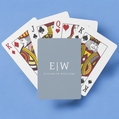 Dusty Blue Minimalist Modern Monogram Elegant Poker Cards