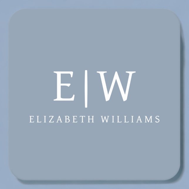 Dusty Blue Minimalist Modern Monogram Elegant Square Paper Coaster (Creator Uploaded)