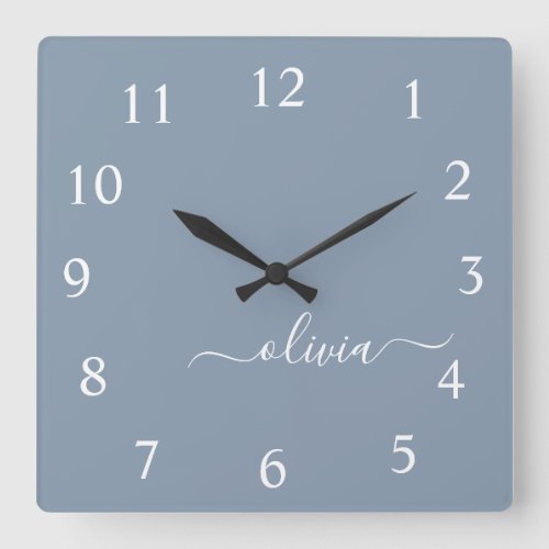 Dusty Blue Minimalist Modern Monogram Elegant  Square Wall Clock