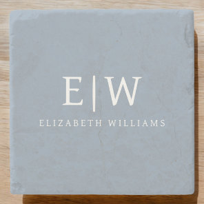 Dusty Blue Minimalist Modern Monogram Elegant Stone Coaster