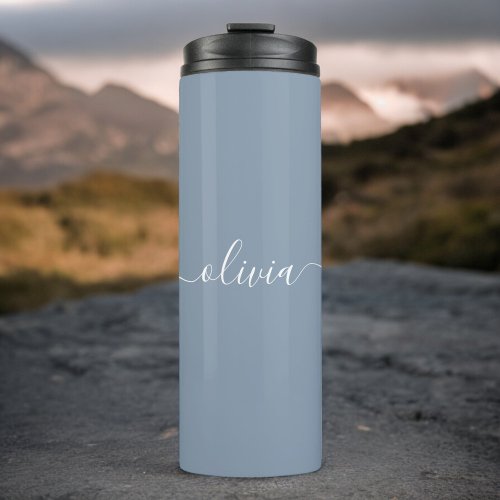 Dusty Blue Minimalist Modern Monogram Elegant Thermal Tumbler