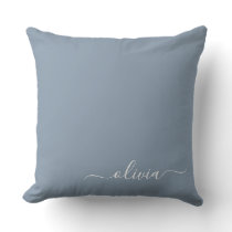 Dusty Blue Minimalist Modern Monogram Elegant  Throw Pillow